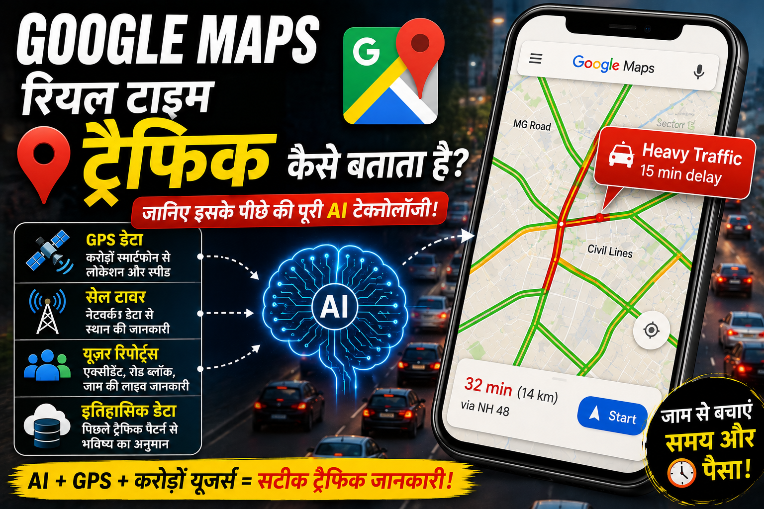 Google Maps रियल टाइम ट्रैफिक कैसे बताता है? जानिए इसके पीछे की पूरी AI टेक्नोलॉजी