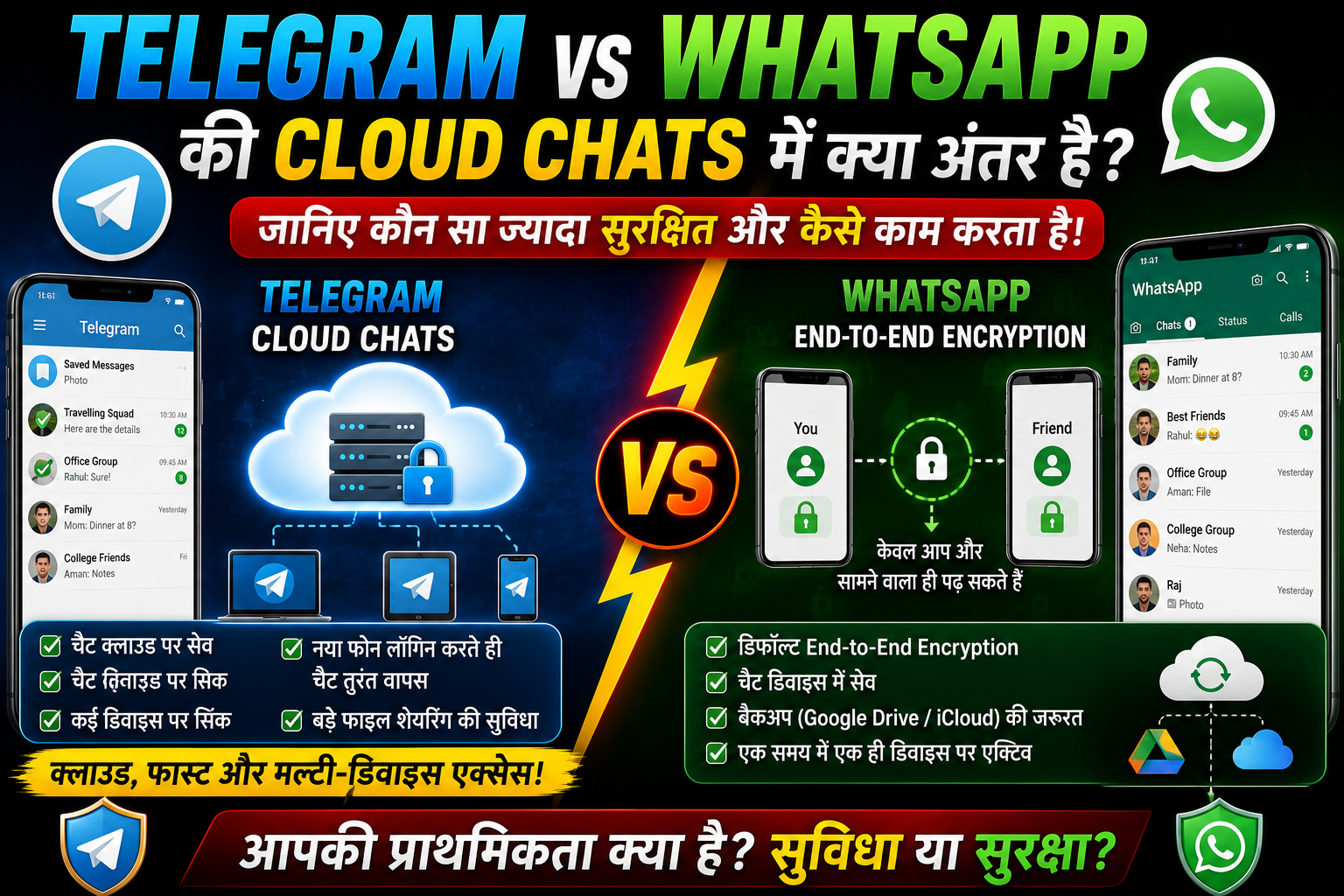 Telegram के Cloud Chats और WhatsApp में क्या है सबसे बड़ा अंतर? जानिए कौन सा ज्यादा सुरक्षित और कैसे काम करता है