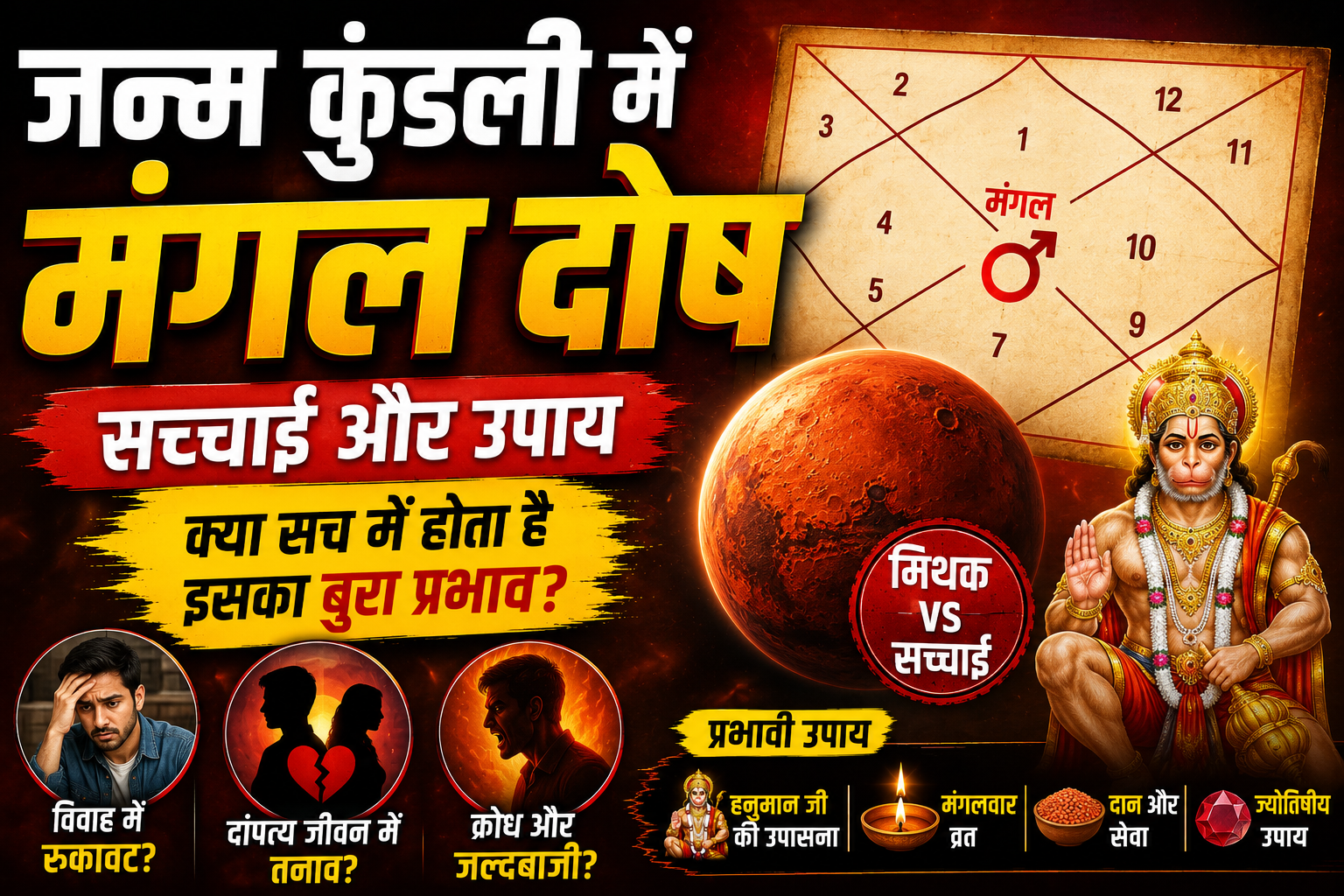 जन्म कुंडली में मंगल दोष: सच्चाई, मिथक और प्रभावी उपाय