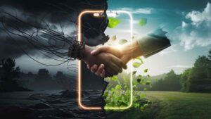 Smartphone split into positive and negative effects of social media on mental health.
